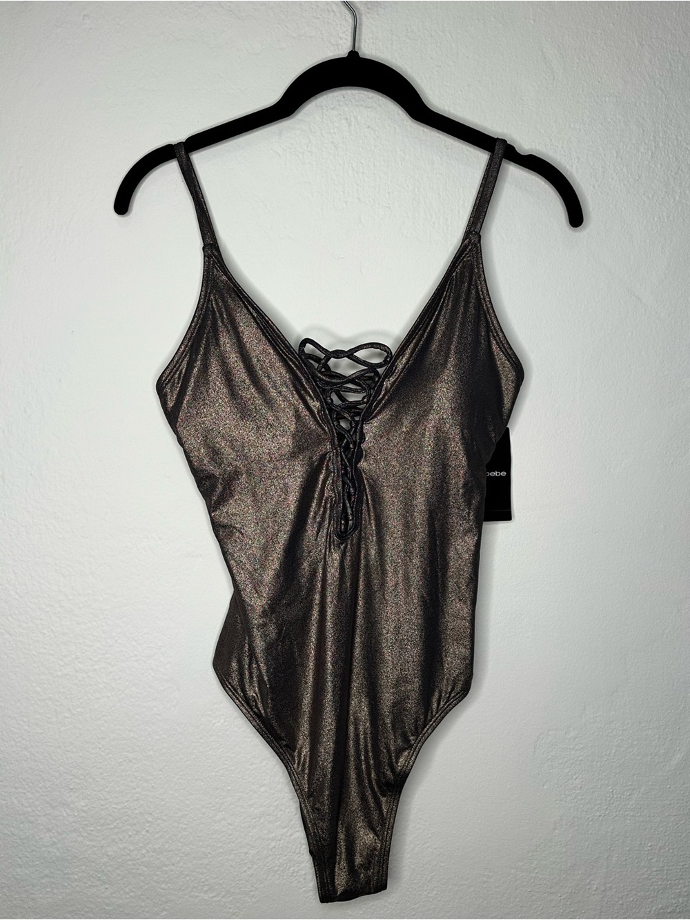 bebe Metallic Lace-Up Swimsuit